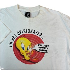 Vintage Warner Bros Tweety Bird T-Shirt 2XL Im Not Opinionated Im Just Right 90s
