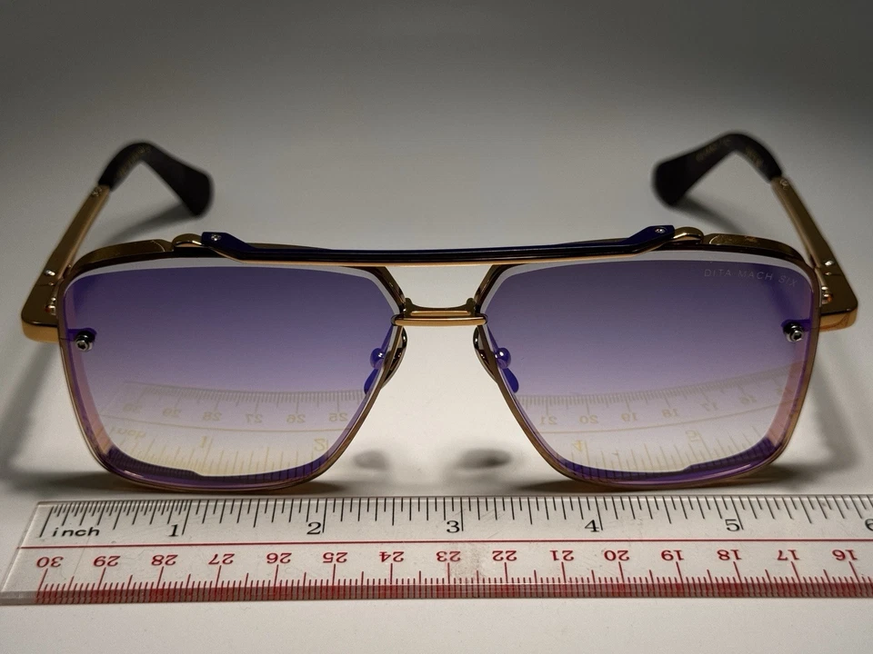 Gafas de sol Dita Mach Six DTS121-62 negro dorado marco de metal azul espejo marrón lentes Foto 4 de 4