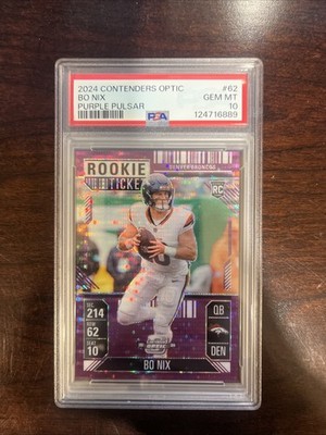 2024 Contenders Optic - Bo Nix Rookie Ticket Purple Pulsar /37 Denver Broncos