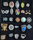 24 Vintage BIG BOLD FUNKY Costume Jewelry RINGS ALL Wearable - most adjustable