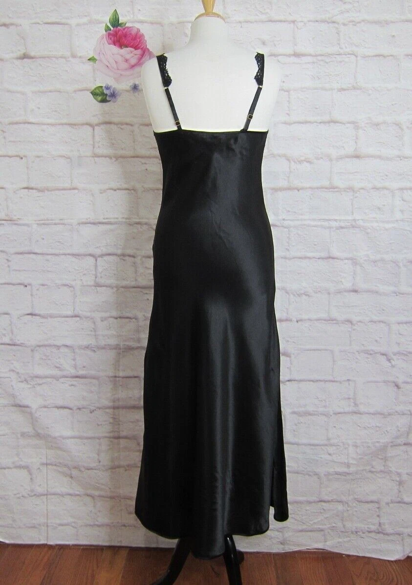 UNDERCOVER Camicia da notte lunga Victoria's Secret G Label vintage nera pizzo raso taglia small