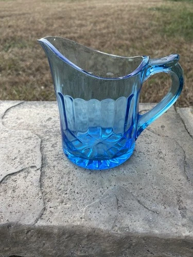 1930s US Glass Blue Depression AUNT POLLY Creamer