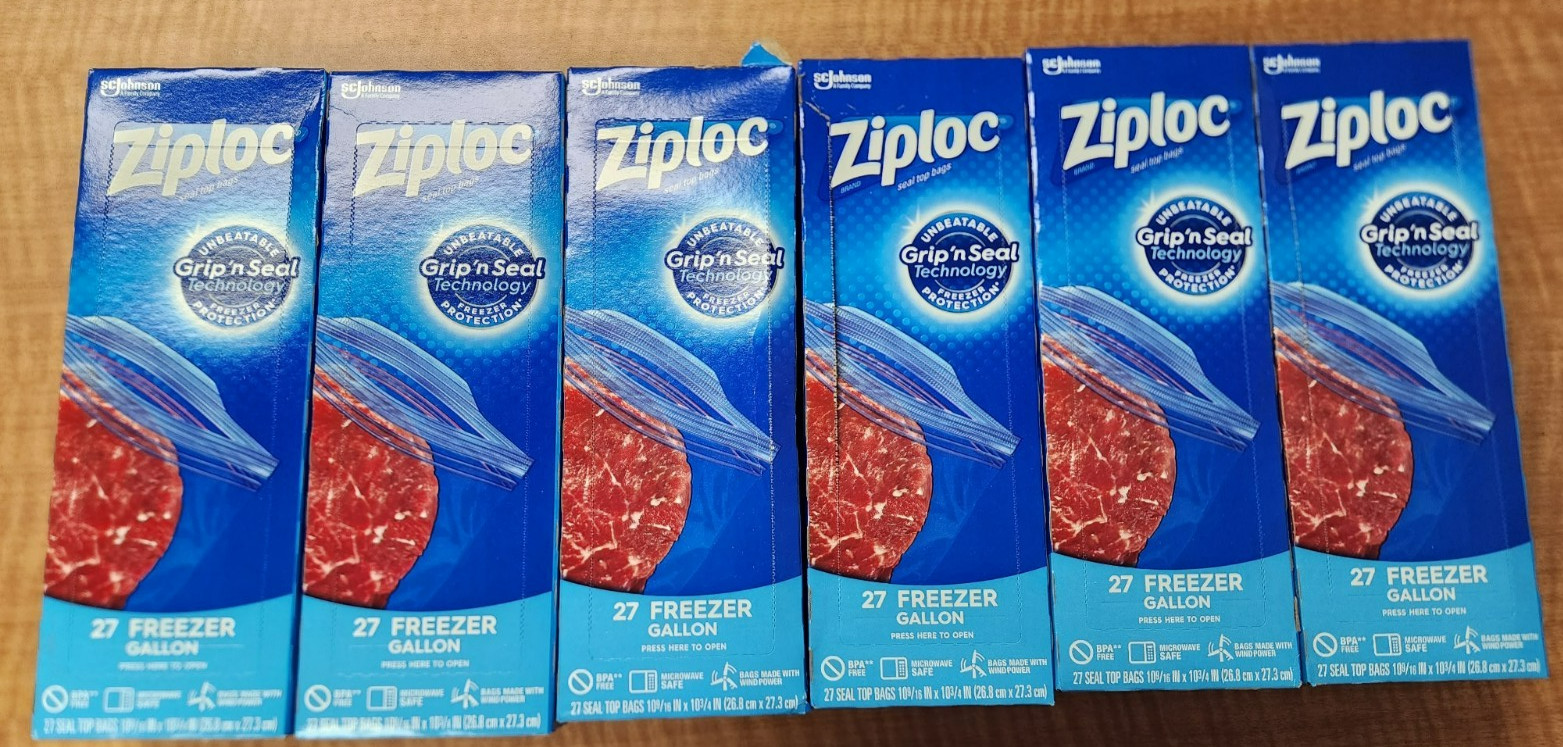 Ziploc Freezer Gallon 27 Bags Per Box Package includes 6 Boxes (162 bags total)