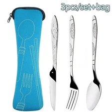 Portable Picnic Cutlery Set with Case Travel Camping Spoon Fork Knife Kit