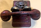 Vintage Tin / Metal Toy Rotary Telephone Red Phone.  Bells Ring — photo 3