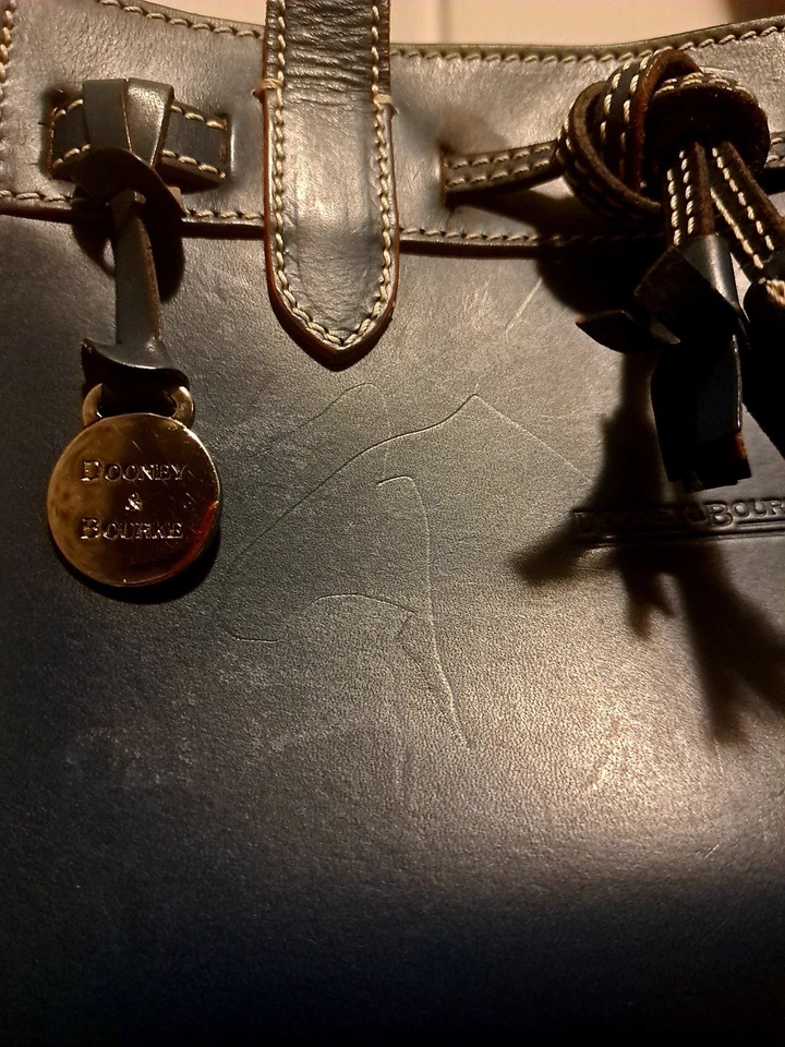 Dooney & Bourke Alto TASSEL FLORENTTINE Navy BLUE Leather Satchel Small ITALY  - Image 2 of 4