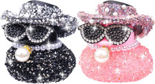 Rhinestones Rubber Duck Car Ornaments, 2Pcs Funny Diamond Ducks Car Dashboard De