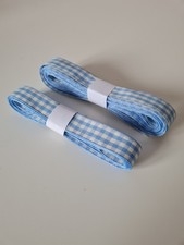 Gingham Ribbon 15mm School Blue - end of spool remnants 4.9metres & 2.6metres