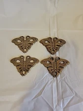 4 Vintage Brass Furniture Escutcheons Corner Brackets Chest Trunk Butterfly New!