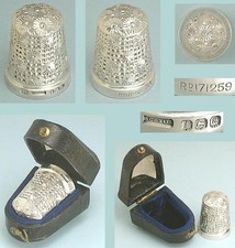 Antique Registered Sterling Silver Thimble in Case * English * 1900 Hallmarks