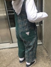 Vintage 90s Baby Guess Green Yellow Plaid Denim Toddler Overalls 2T