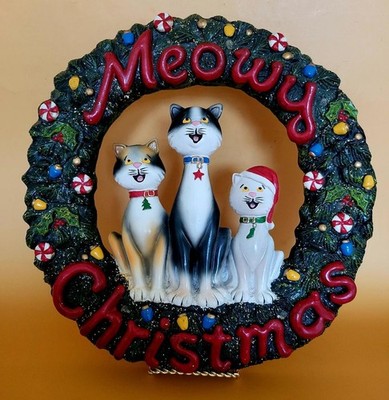 Meowy Christmas Wreath Lights Up & Plays ''We Wish You A Merry Christmas'' Tested