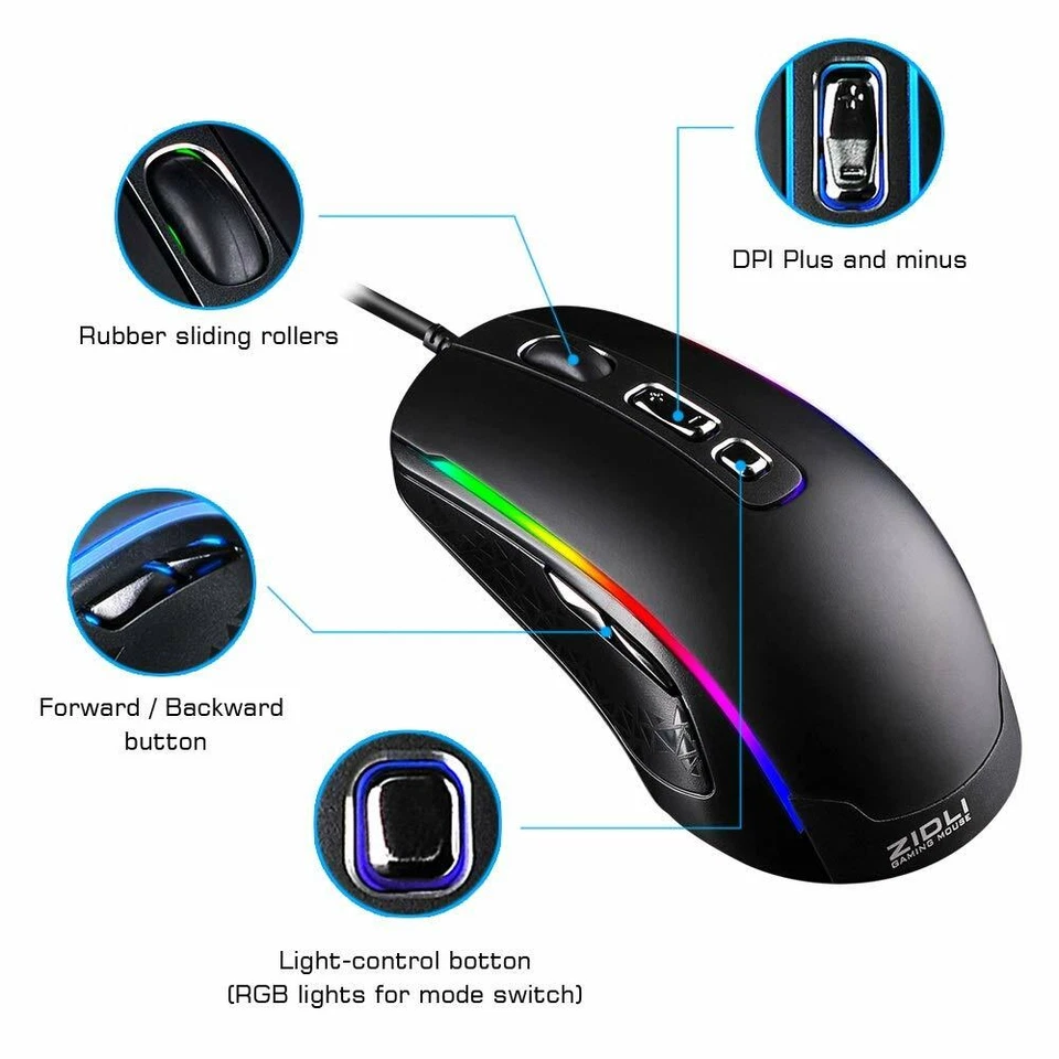 Gaming Mouse Wired,Ergonomic Game USB Computer Mice RGB Gamer Desktop Laptop PC  - Image 3 of 4