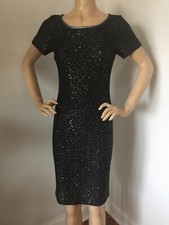 NWT St John Knit dress size 8 black caviar sequins wool rayon