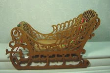 WOODEN FILIGREE SLEIGH-SCROLL SAW WORK-CENTERPIECE DECOR--10" LONG