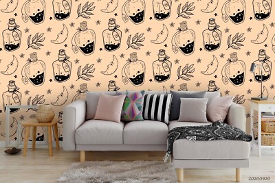 3D Bottle Leaves Moon Pattern Wallpaper Wall Murals Removable Wallpaper