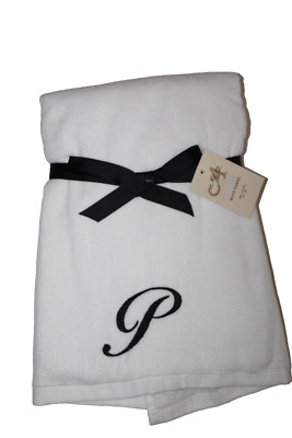 Allure  Script Monogram Initial  Black ''P'  100% Cotton White Bath Towel 25''x50''