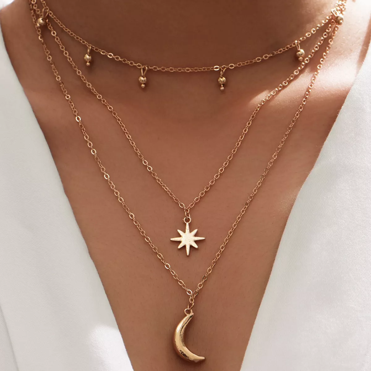 Layered necklace 2024 moon and stars