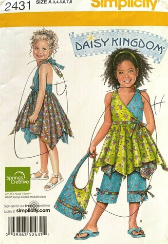 Simplicity Kinder Kleid, Oberteil, Caprihose, Taschenmuster 2431 Größe 3-8 UNGESCHNITTEN