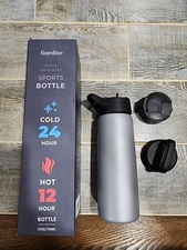 Finedine Sports Bottle 25oz Triple Insulated Stainless Wide Mouth 3 Lids Silver