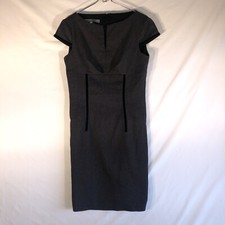 Anne Klein Dress Black White Houndstooth Check Sheath Fitted Size-2 Cap Sleeve