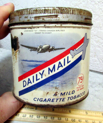 mailing tobacco to canada Daily Mail Tin. Lockheed 14 W.C. Macdonald Inc., Montreal. Vintage Collectible Tin. Tobacciana. Smoke Shop. Pipes. Cigarettes Shipping And Receiving - Canadian