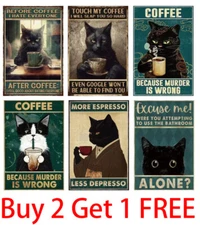 Retro Funny Cat Metal Tin Sign Home Decor Fridge Magnet Coffee Shop Wall Decor