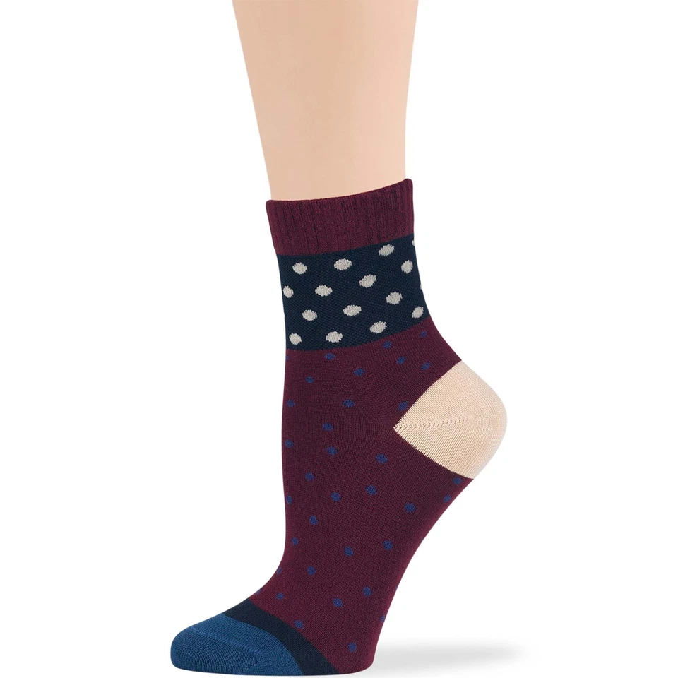 Paquete de 4 calcetines de bambú a rayas borgoña crudo para mujer con patrón diabético M Foto 4 de 4