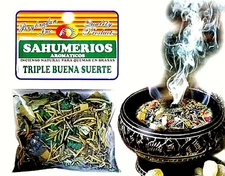 TRIPLE GOOD LUCK- TRIPLE BUENA SUERTE HERBAL INCENSE SAHUMERIO HIERBAS 3/4 OZ. 