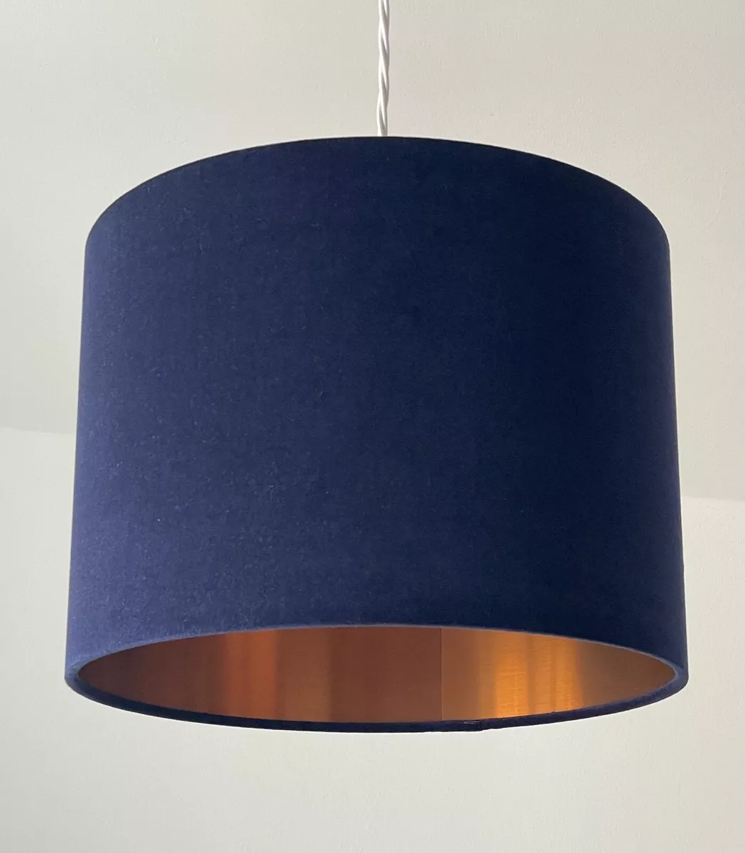 Lampshade Navy Blue Velvet Brushed Copper Drum Light Shade
