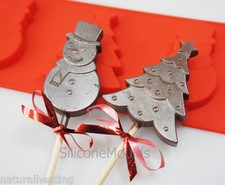 4 cell SNOWMAN CHRISTMAS TREE Silicone Mould Chocolate Resin Wax Soap Crayon