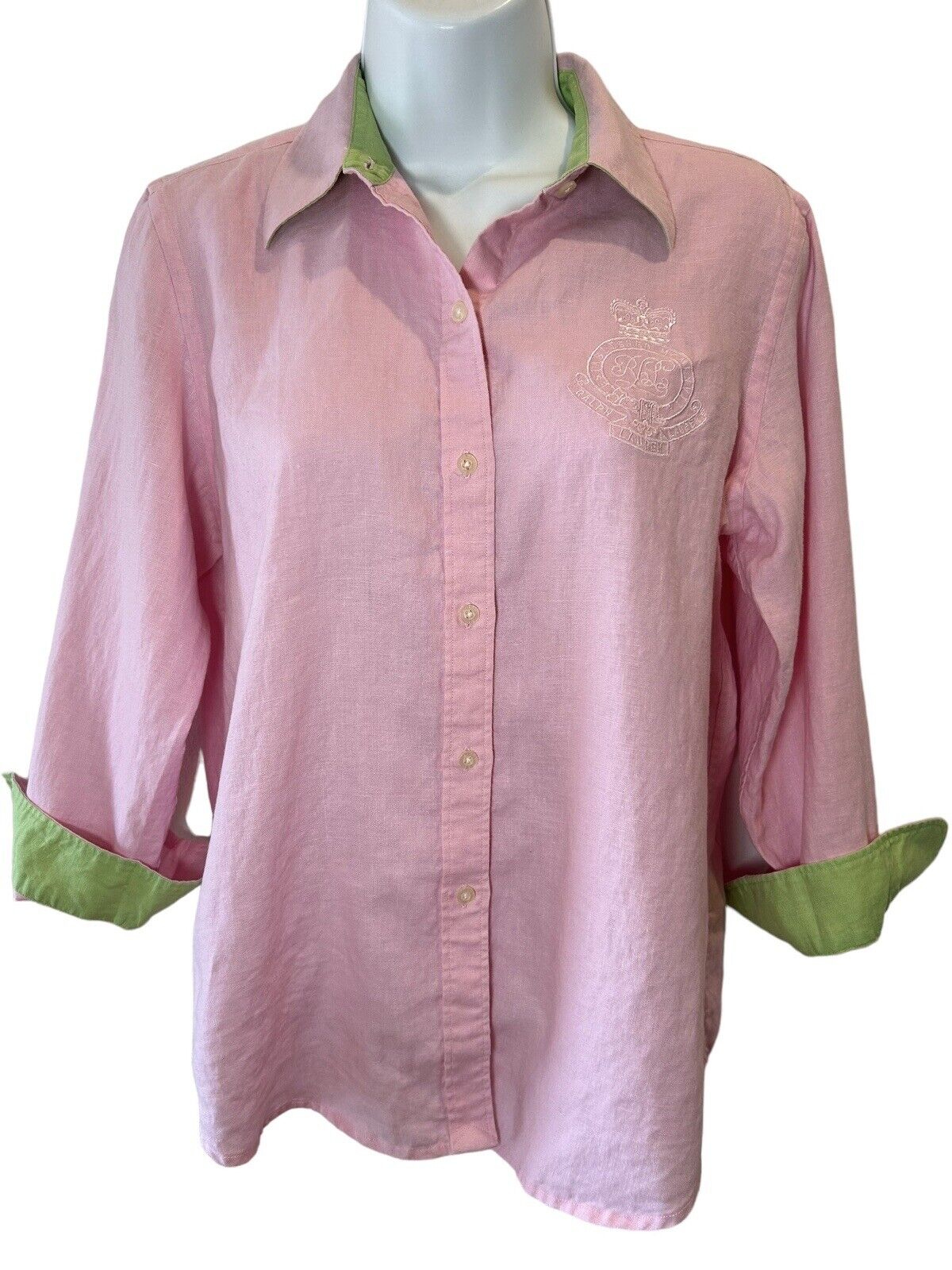 LRL Ralph Lauren Linen Shirt Size Petite MEDIUM P… - image 1