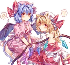Anime touhou girls flandre scarlet remilia blue hair Playmat Game Mat Desk