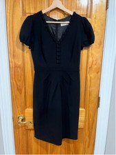 MIKAEL AGHAL Silk Black Feminine Bodycon Little Black Midi Dress Size 4
