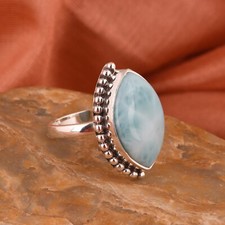 Marquise Cut Natural lLarimar Oxidised Silver Women Ring Handmade Women Jewelry
