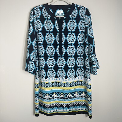 Crown & Ivy 3/4 Sleeve Shift Dress-Lightweight-Blue White-Size 12P Petite |  eBay