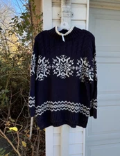NWT Talbots Gorgeous Navy High Neck Cream Snowflakes Long Sleeve Sweater 1X