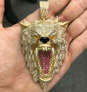 Authentic Real Moissanite 3Ct Round Wolf Face Shape Cluster 14K Yellow Gold Plated Silver