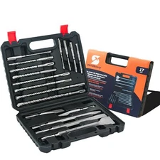 Rotary Hammer Drill Bits Set & Chisels- SDS Plus 17PCS Concrete Masonry Hole ...