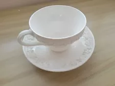 Wedgwood Cream Color on Cream Color Footed Cup and Saucer (Plain Edge)