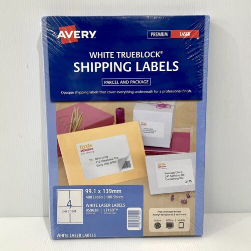 Avery Shipping Labels 400 Trueblock White Laser Labels 4 Per Sheet 959030 L7169 - Picture 1 of 6