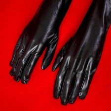 Women's Evening Party Formal Gloves Long Black Patent Leather Finger Mittens US