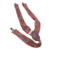CAS Germany Suspenders Elastic Red Paisley Leather Gold Clips Vintage One Size