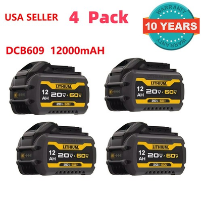#ad 4 Pack DCB609 For DEWALT FLEXVOLT 20V 60V 12Ah MAX Li Ion Battery DCB202 DCB615 $145.54