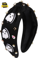 Halloween Headbands for Women Spooky Pumpkin Candy Corn Knotted Headband Crystal