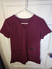Beyond Scrubs Womens Top Happiness Collection Sunny 3 Pocket V-Neck Top Maroon S