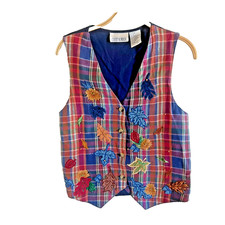 Vintage Casey  Max Womens Leaf Embroidered Patchwork Vest Size Medium Cottage