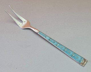 VERMEIL STERLING ROBIN'S EGG BLUE GUILLOCHE ENAMEL FORK HESTENES NORWAY