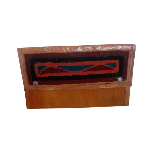 Vintage Mexican Southwestern Unisex Wide Light Leather Wallet Yarn Print Boho 6" - Picture 1 of 11