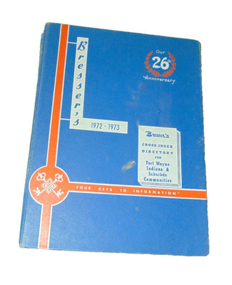 Bresser's 1972-1973 Fort Wayne Indiana City Directory Hardcover Good Condition